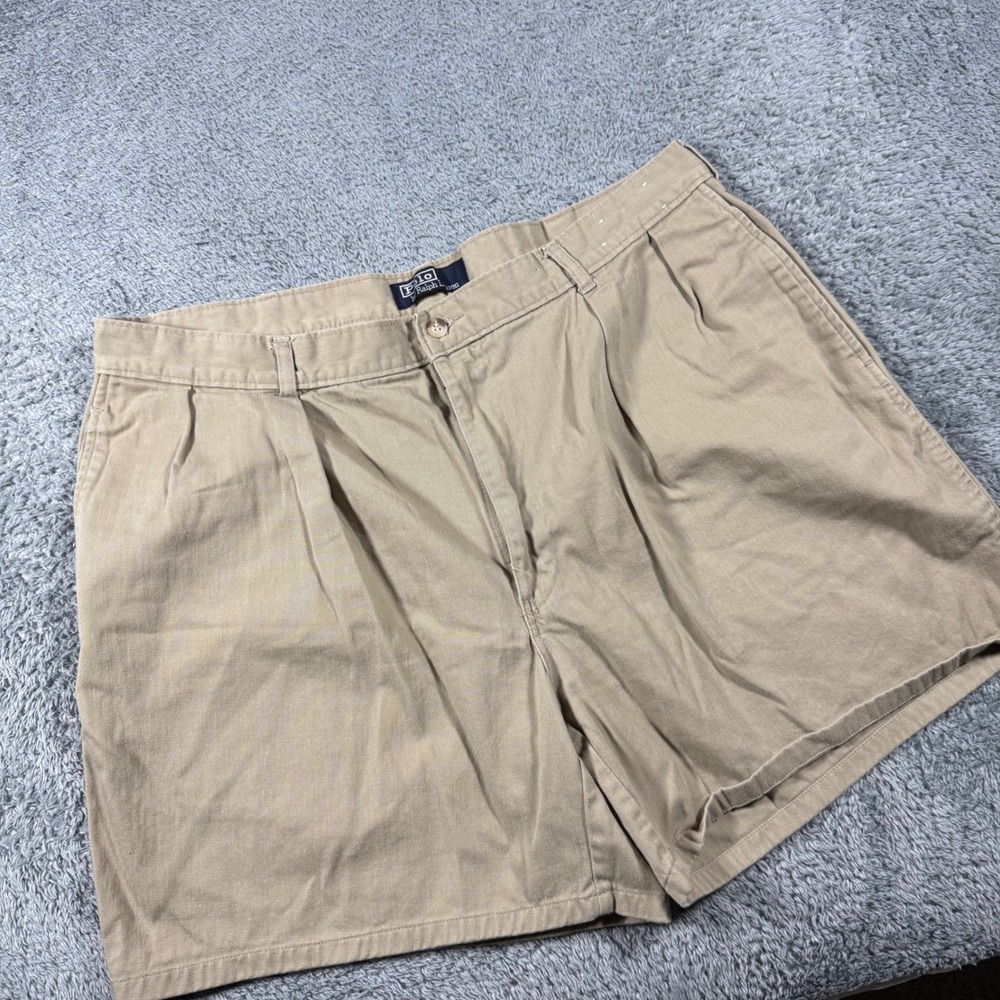 VTG Polo Ralph Lauren Chino Shorts Mens Size 40 Khaki Double Pleated Tyler